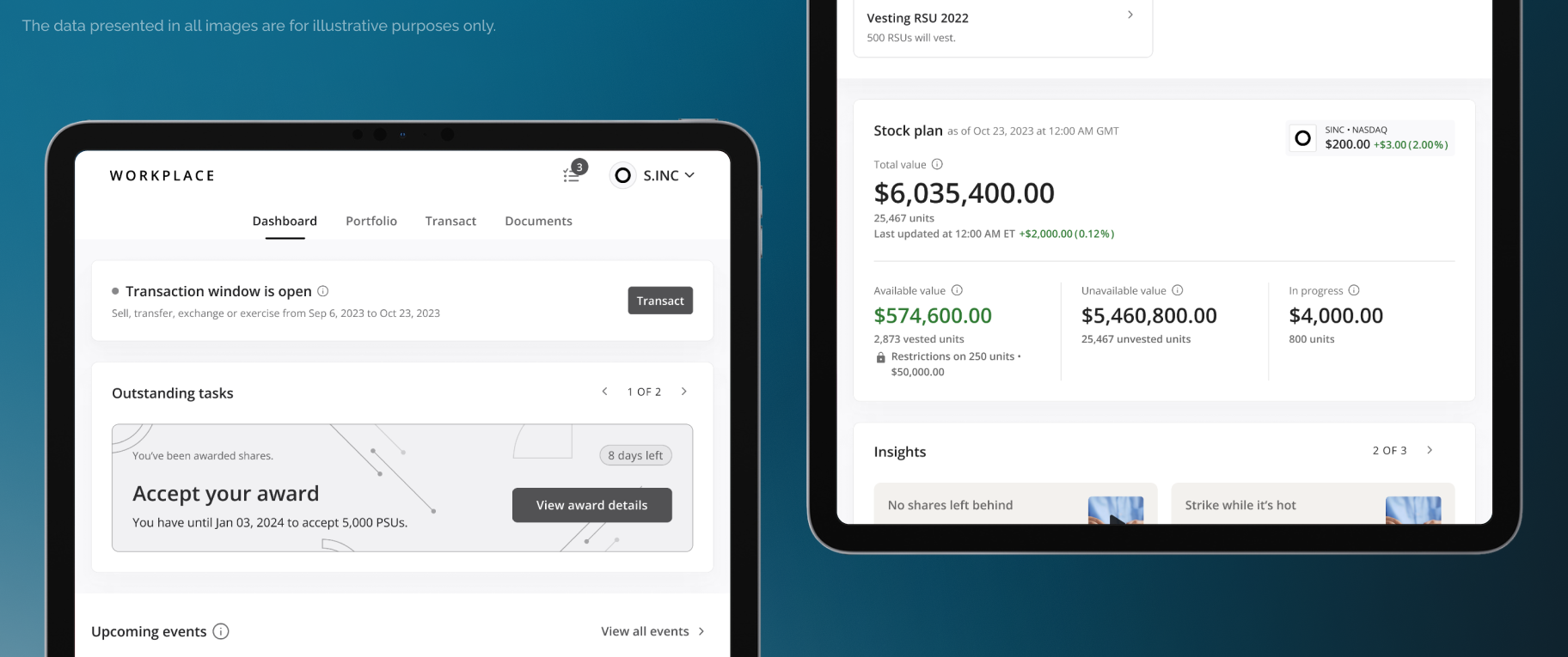 Example screen of the JP Morgan equity app designed by Bliss Applications